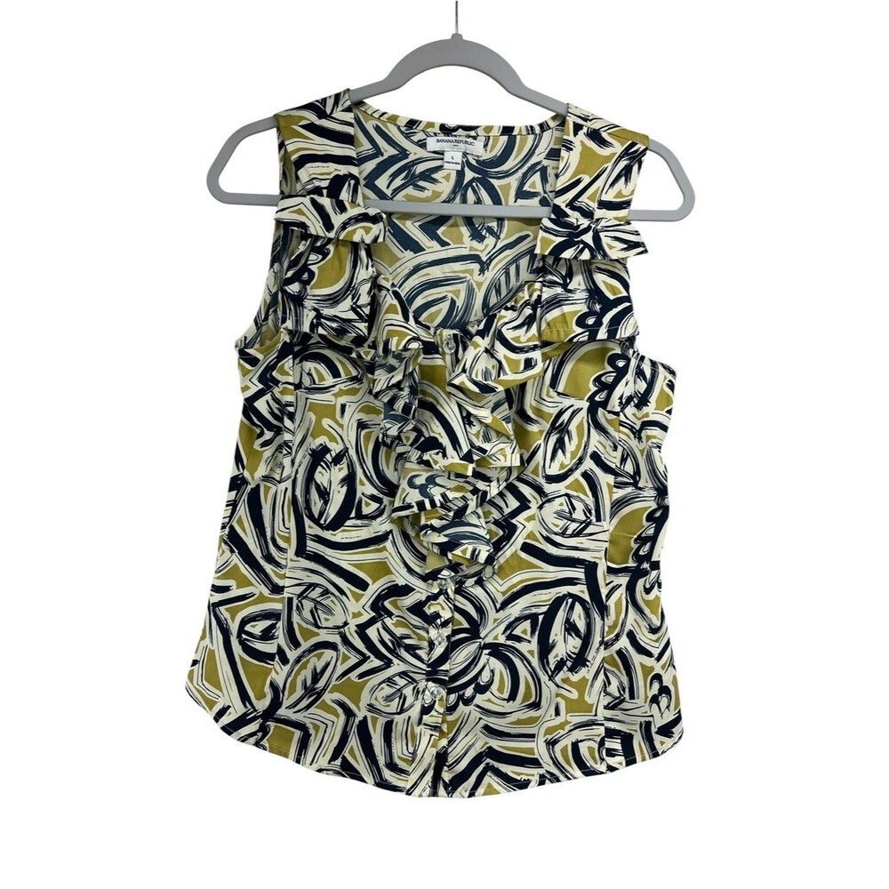 Banana Republic Sleeveless Ruffle Yoke Button Down Contemporary Chic Blouse Lrg